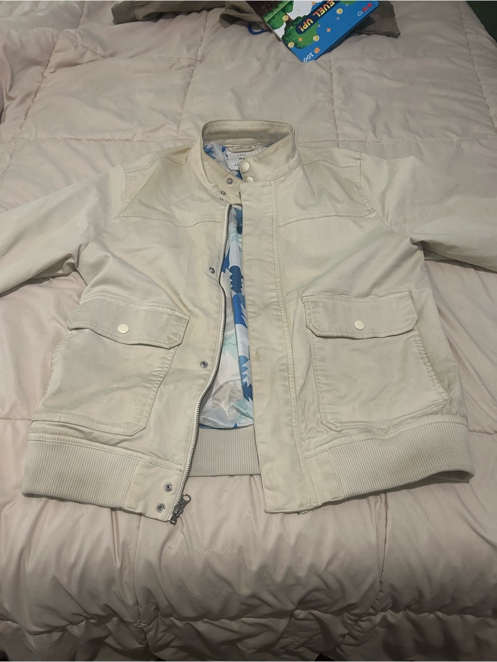 Men's Cream Bomber Jacket - Lightweight Casual Bomber